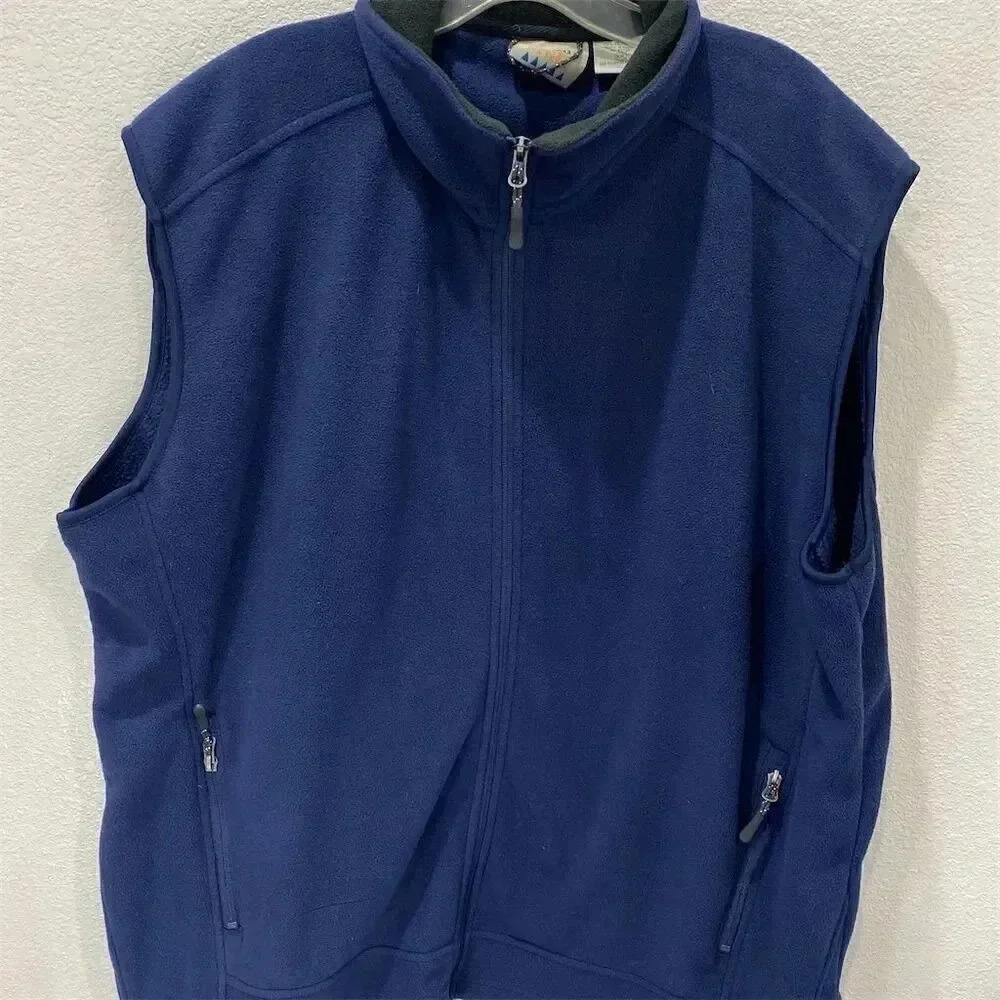 10,000 FT Men's 2XL Navy Blue Fleece Vest Sleeveless Zip Pockets High Neck